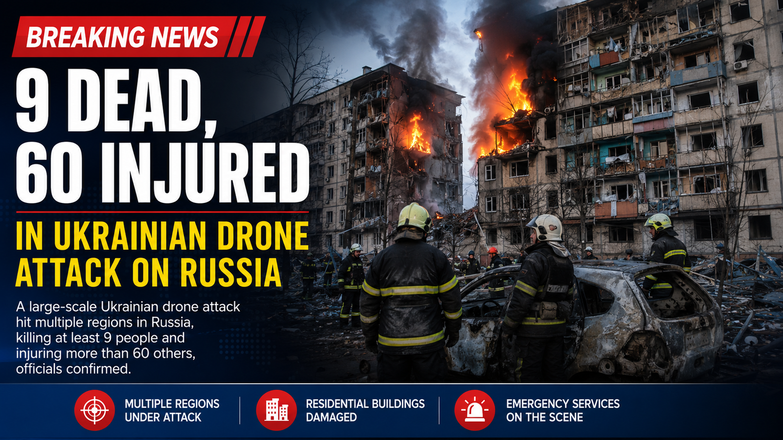 9 Killed, 60 Wounded in Ukrainian Drone Strike on Russia